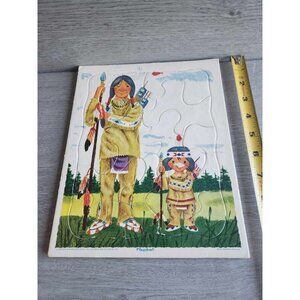 Vtg Playskool Golden Press Tray Puzzle Two Indians Father 80-6A Complete USA